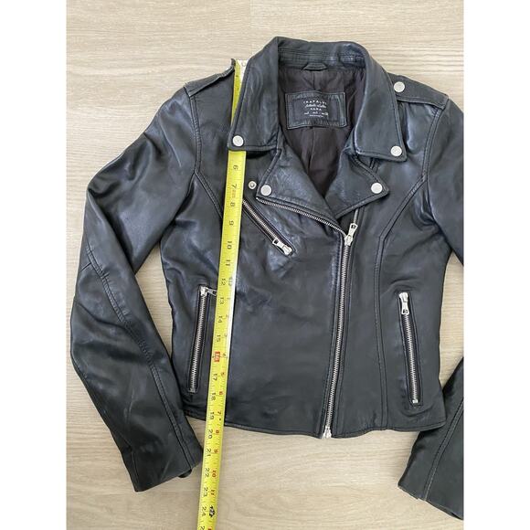 ZARA Trafaluc Authentic Leather Black Moto Biker Jacket S Retro Classic Cropped - Picture 9 of 16